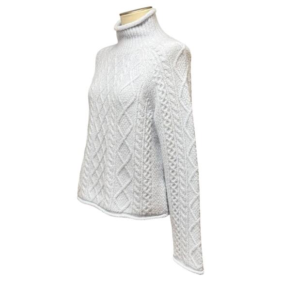 J.Crew Alpaca Wool Cable Knit Rollneck Sweater Light Blue Gray Medium - Picture 3 of 7